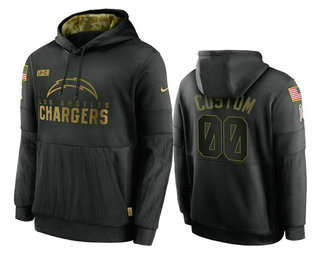Men's Los Angeles Chargers Customized 2020 Black Salute To Service Sideline Performance Pullover Hoodie